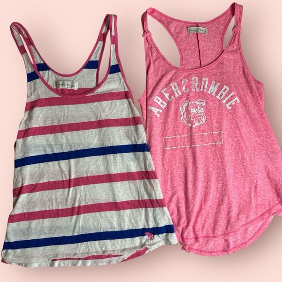 ABERCROMBIE FITCH RACER BACK WOMENS TANK NAVY PINK MOOSE BEACH COASTAL Y2K Small - Picture 1 of 4